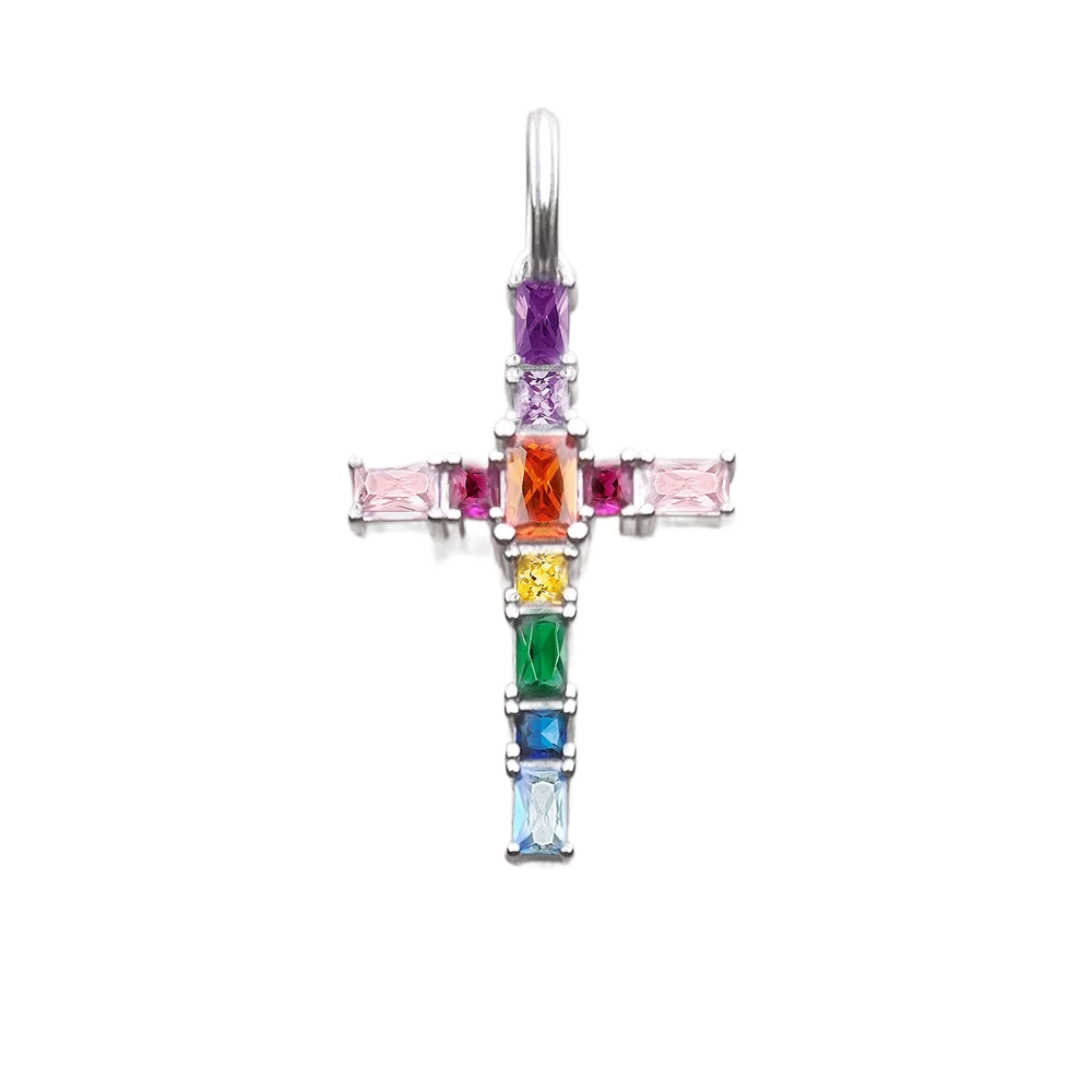 Cross - Silver Colourful Stones