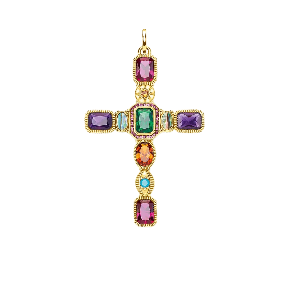 Cross - Golden Colourful Stones