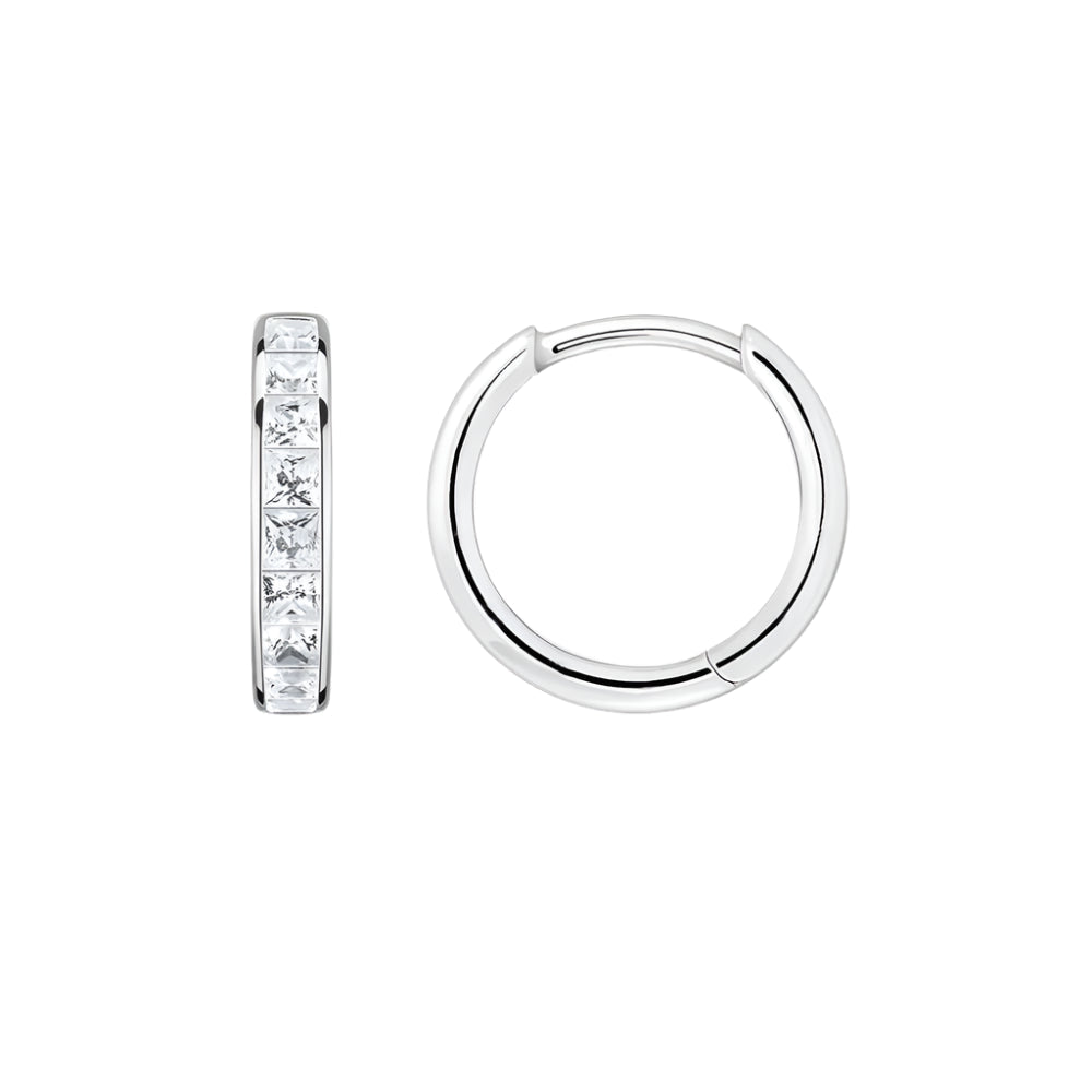 White Zircon Hinged Hoop Earrings