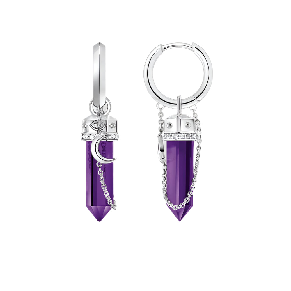 Earrings Moon Amethysts Hexagon