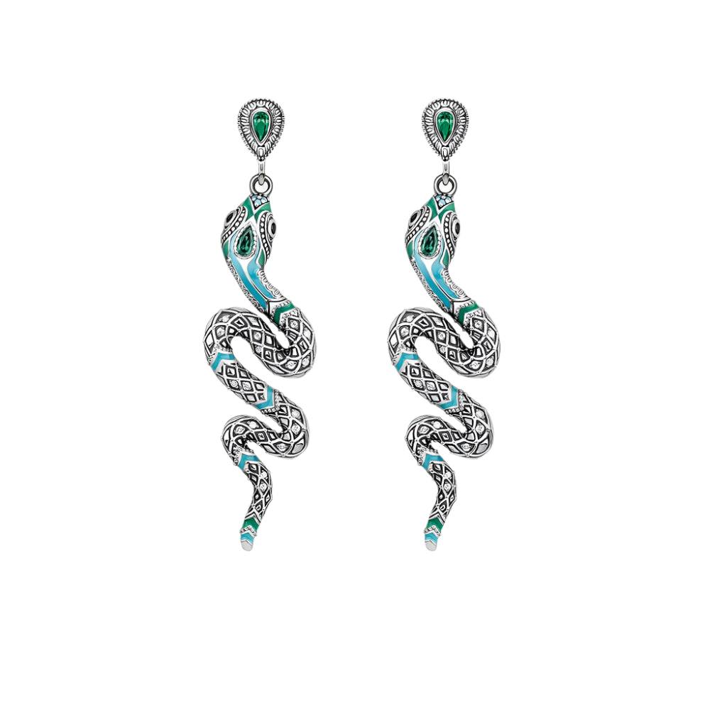Drop Earrings Blue Snake
