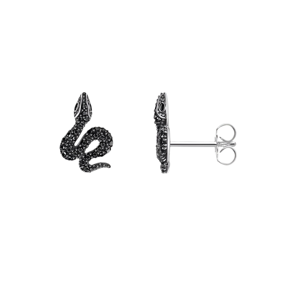 Ear Stud Earrings Snake Black Stone