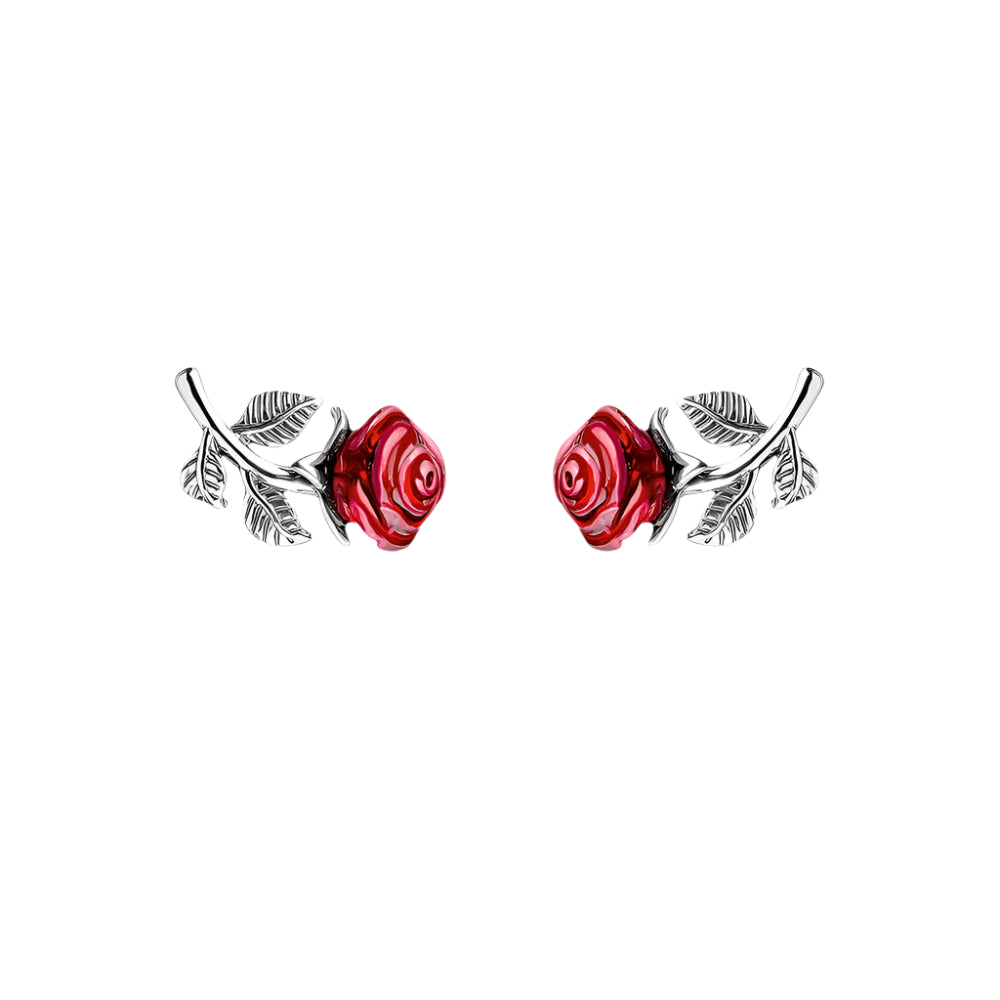 Earrings Red Rose Flower
