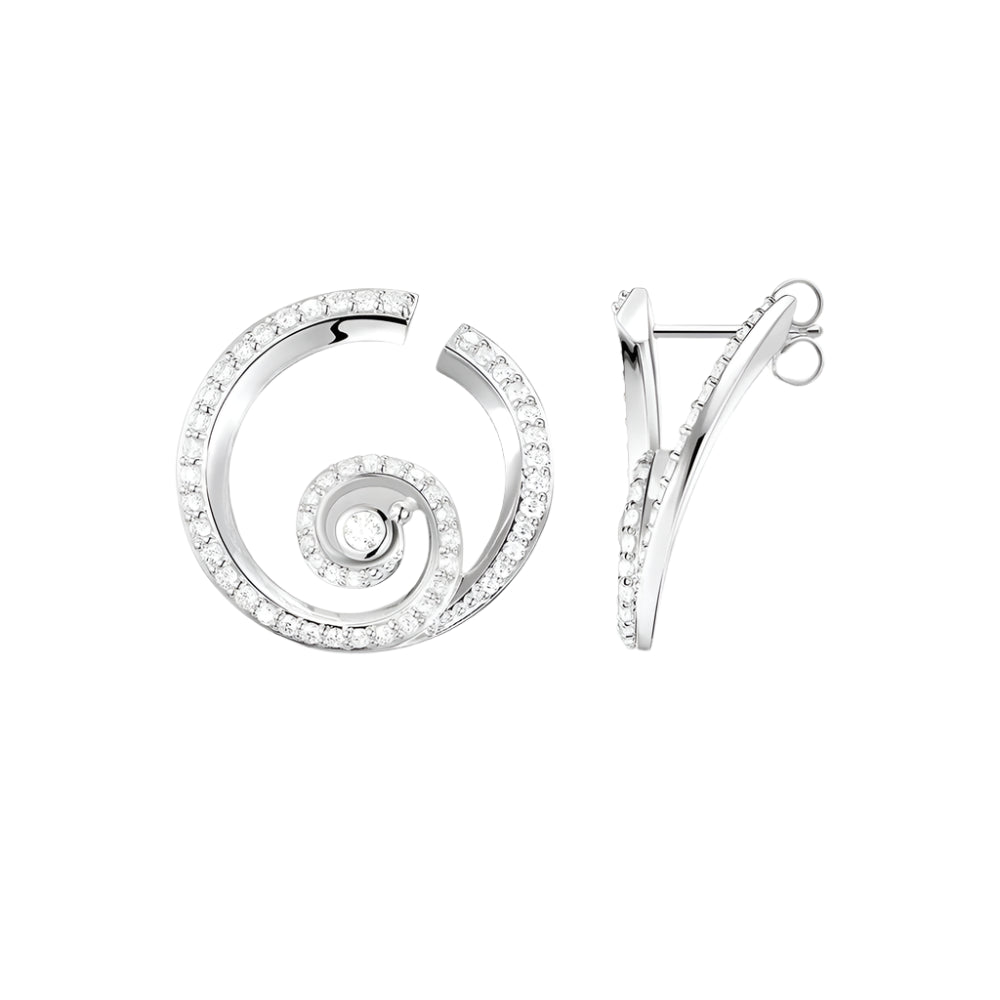 Round Wave with Stones Stud Earrings