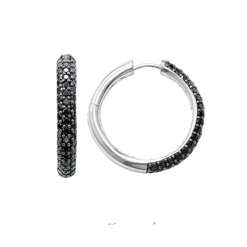Hinged Hoop Creole Black Pave Earrings