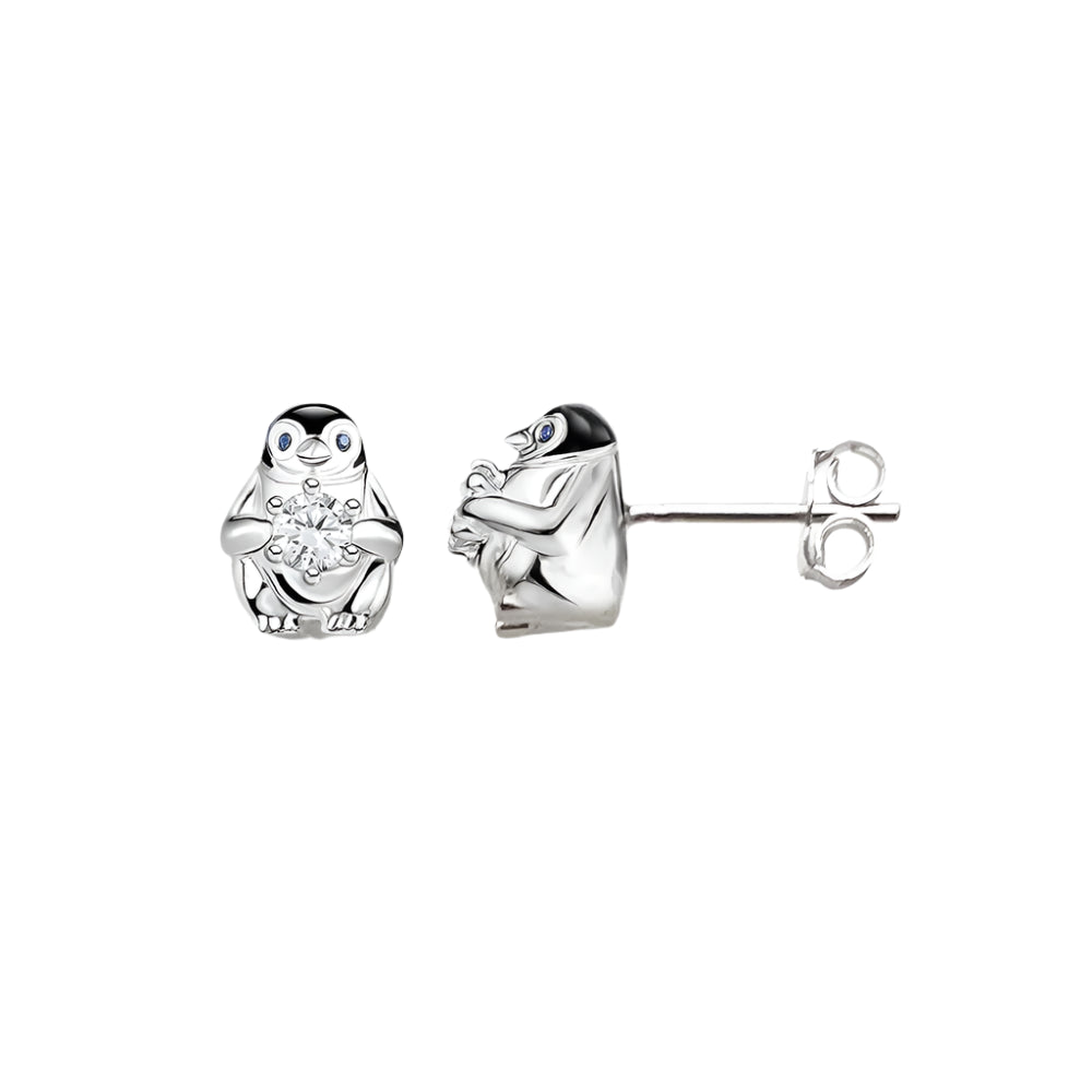 Ear Stud Penguin with White Stone