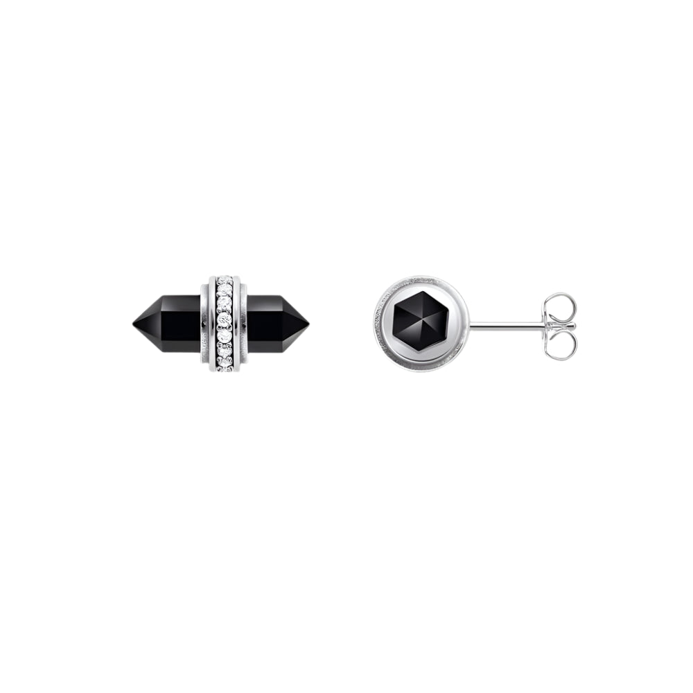 Hexagon Elaborately Cut Onyx Stud