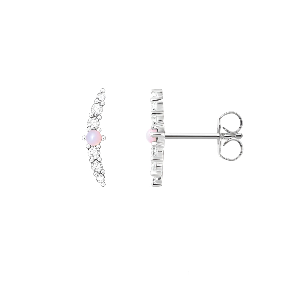 Earrings Curved Shape Pink Stone