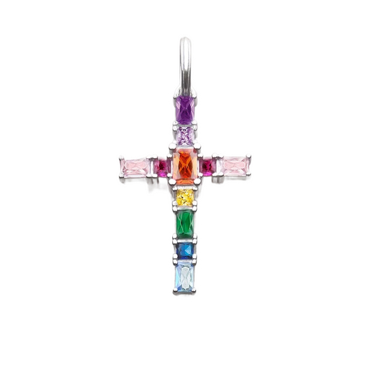 Cross - Silver Colourful Stones