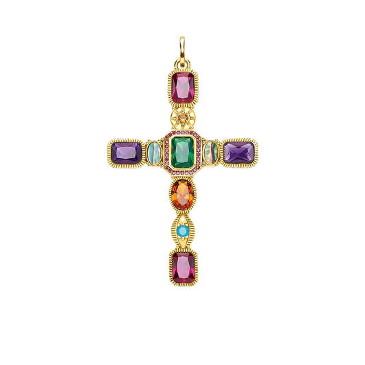 Cross - Golden Colourful Stones