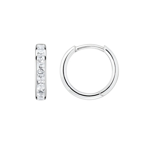 White Zircon Hinged Hoop Earrings