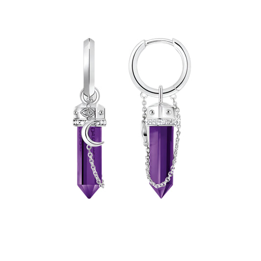 Earrings Moon Amethysts Hexagon