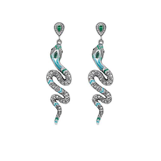Drop Earrings Blue Snake