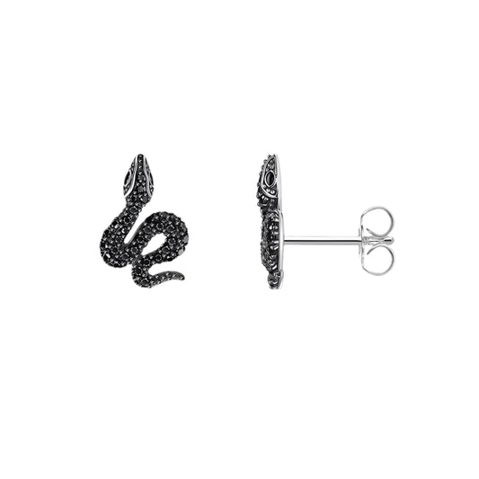 Ear Stud Earrings Snake Black Stone