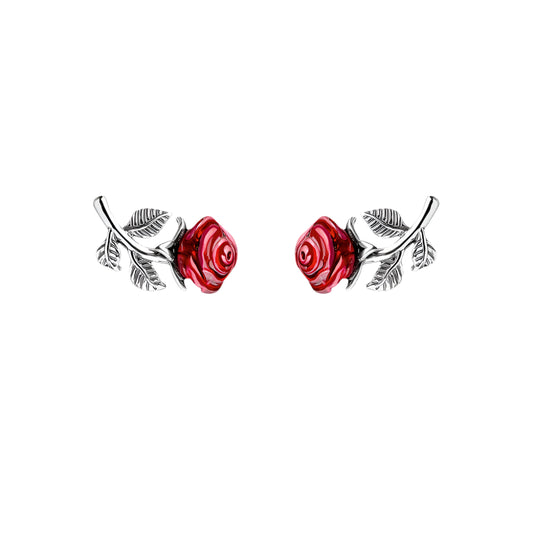 Earrings Red Rose Flower