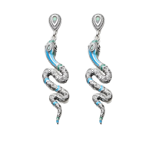 Drop Earrings Blue Snake