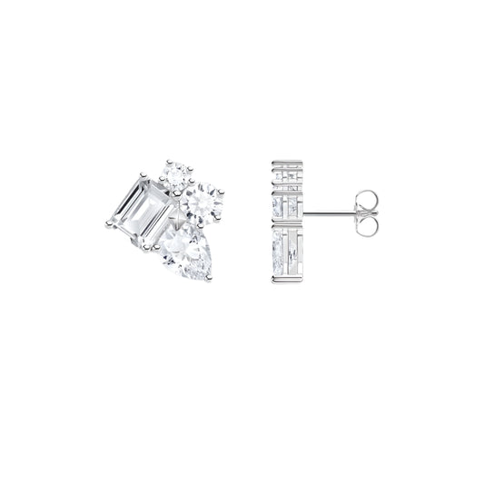 White Stone Geometric Ear Stud