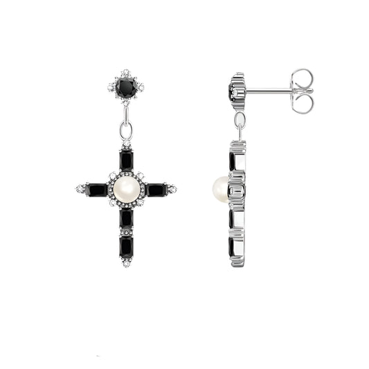 Earrings Black Stoen Cross