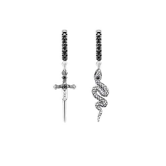 Earrings Blackened Snake and Sword