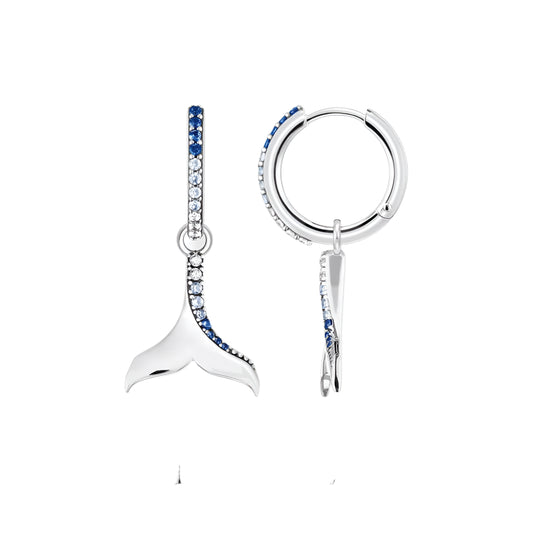Blue Tail Fin Hinged Hoop Earrings