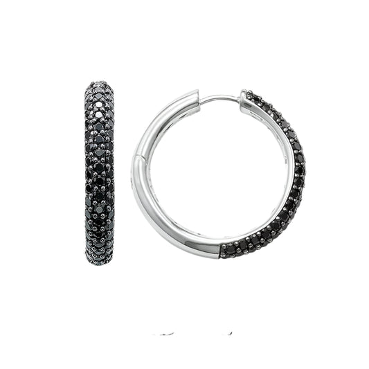 Hinged Hoop Creole Black Pave Earrings