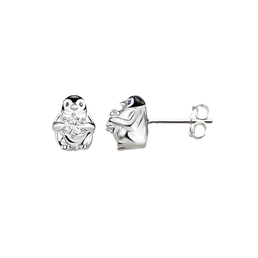 Ear Stud Penguin with White Stone