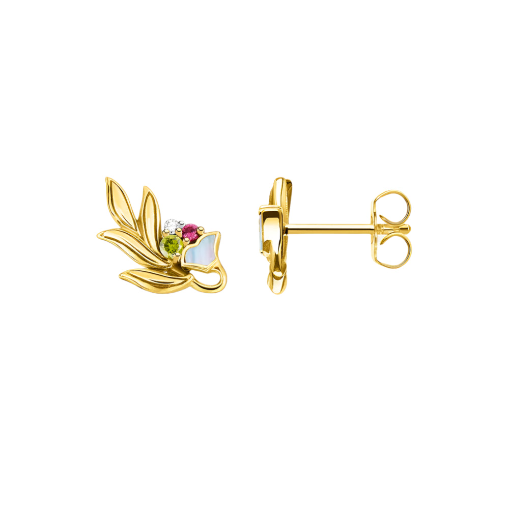 Ear Studs Golden Flower & Leaf
