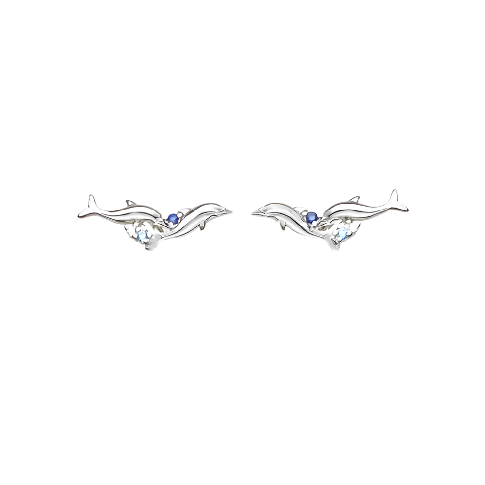 Ear Climber Dolphins With Blue Stones