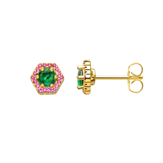 Studs Earrings Hexagon Green