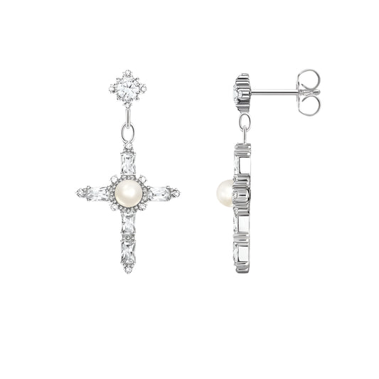 Earrings White Stone Cross