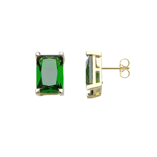Stud Earrings Green Stone