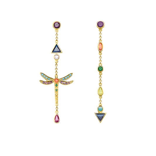 Colourful Dragonfly Drop Earrings