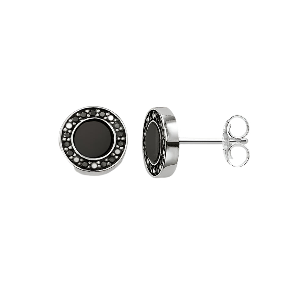 Round Black Small Stud Earrings
