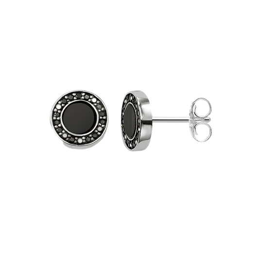 Round Black Small Stud Earrings