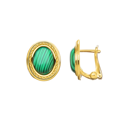 Green Oval Stone Golden Studs