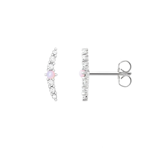 Earrings Curved Shape Pink Stone